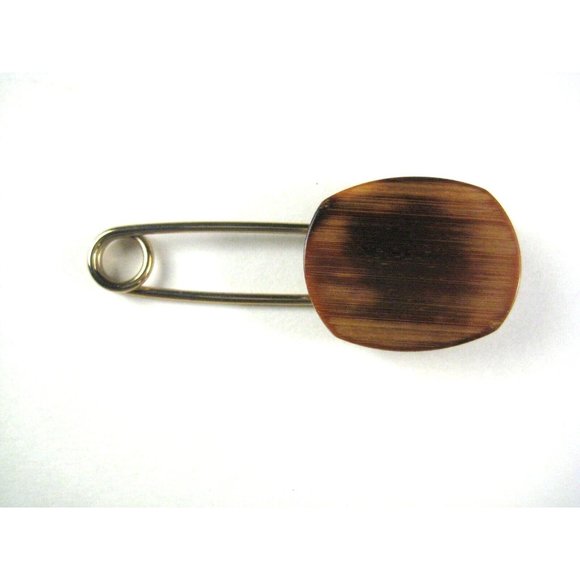 Safety Pin Brooch 2 In Vintage 50s 60s Goldtone Wooden Jewelry Modern MOD - Picture 1 of 4
